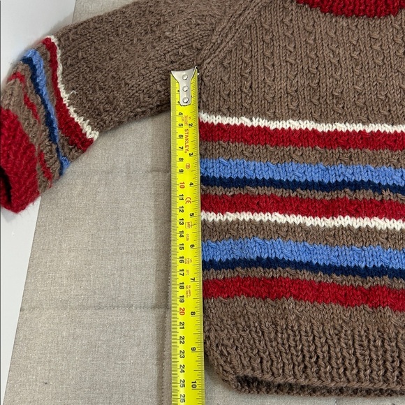 Sweater. Children’s. Hand made. Vintage. Cozy Brown Striped Knit Sweater - Picture 4 of 4